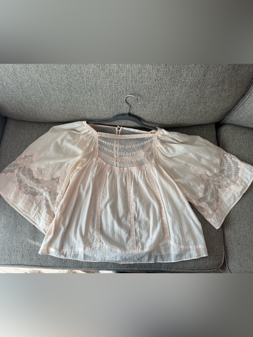 Anthropologie Blush Lace-Trim Peasant Blouse